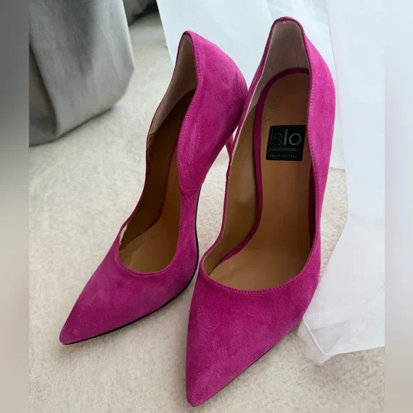 Isabella Lorusso Italian Pink Fuchsia Wave Suede Heels - Picture 3 of 11